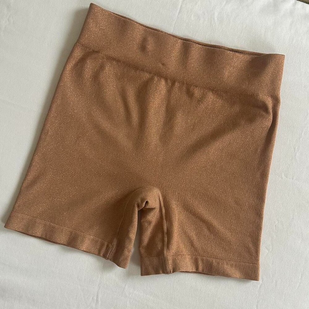 2/$20 DEAL -- SKIMS gold glitter shimmery seamless bike short thick waistband